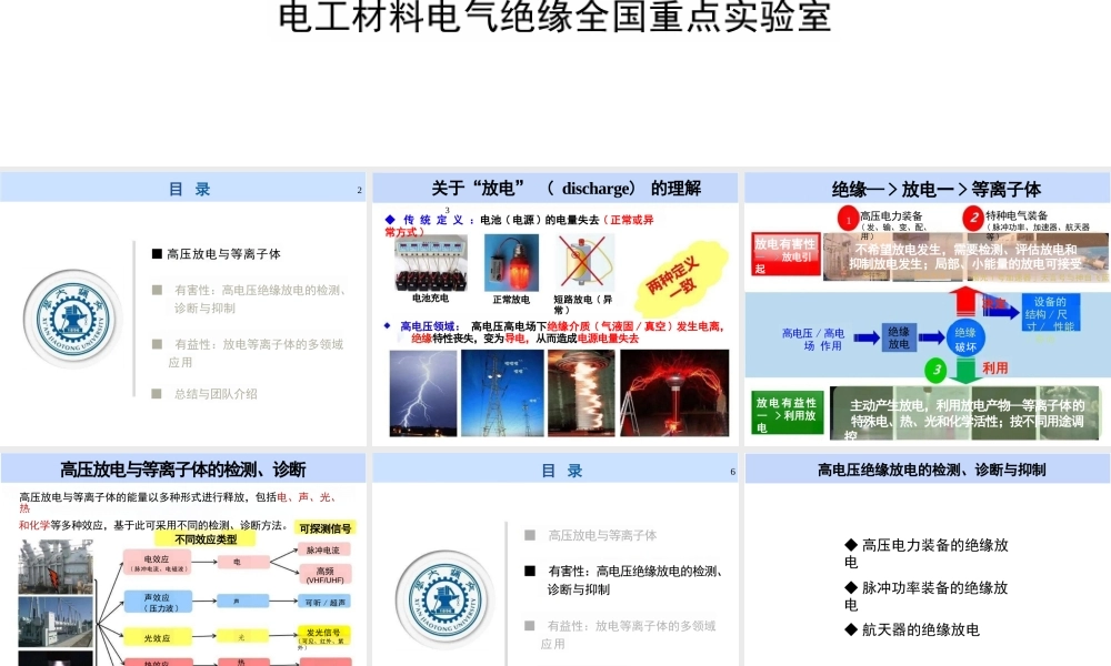 西安交通大学PPT：从高电压绝缘放电到放电等离子体——电气工程与多学科交叉
