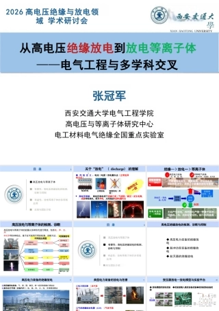西安交通大学PPT：从高电压绝缘放电到放电等离子体——电气工程与多学科交叉