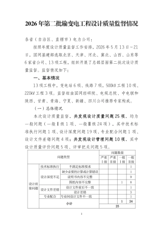 2026年第二批输变电工程设计质量监督情况