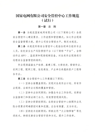 国家电网有限公司安全管控中心工作规范（试行）