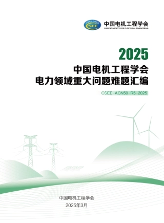 中国电机工程学会：2025电力领域重大问题难题汇编
