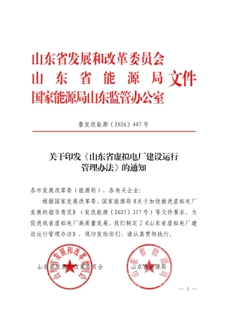 山东省发改委等三部门：山东省虚拟电厂建设运行管理办法