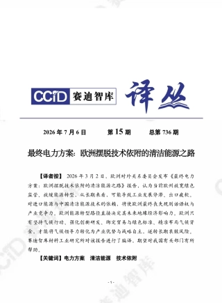 赛迪译丛：最终电力方案：欧洲摆脱技术依附的清洁能源之路