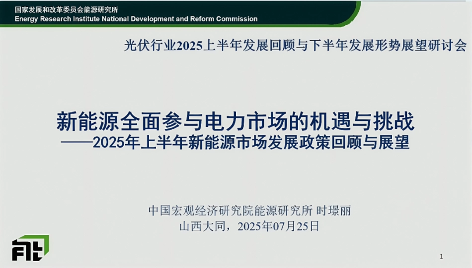 时璟丽：新能源全面入市的机遇与挑战_第1页