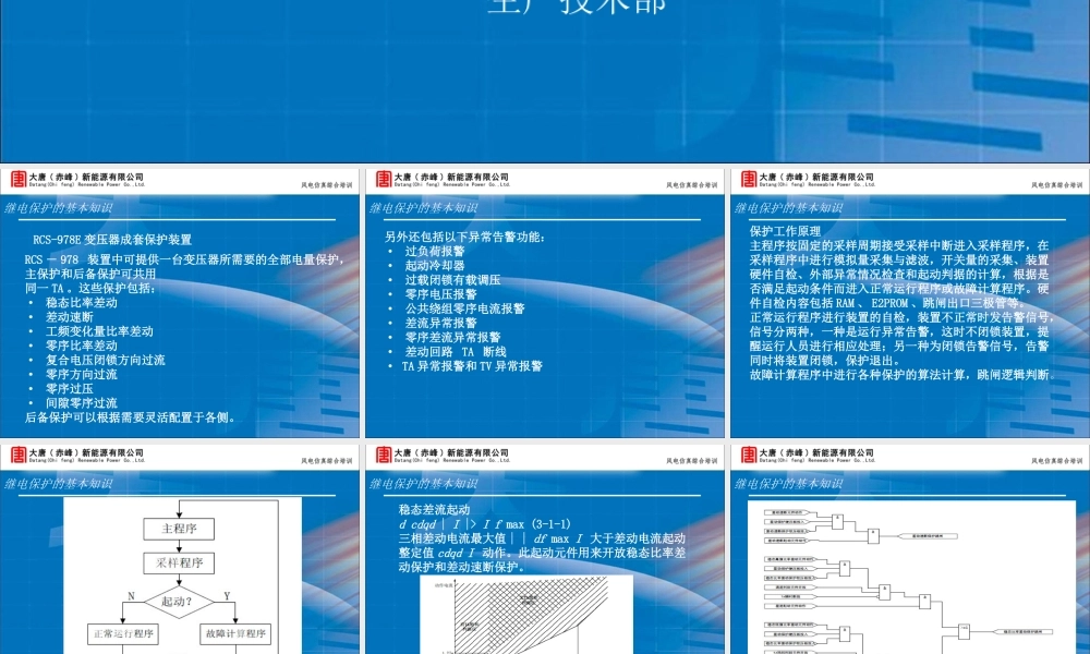 大唐集团 RCS-978E变压器成套保护装置培训手册