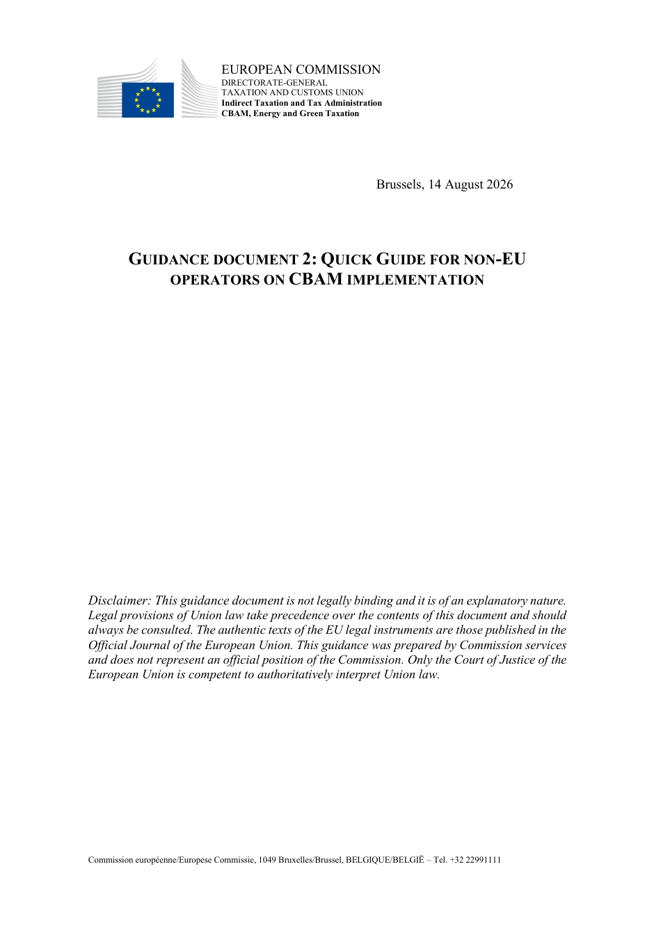 Guidance No. 2 - Quick guide for non-EU operators on CBAM implementation_第1页
