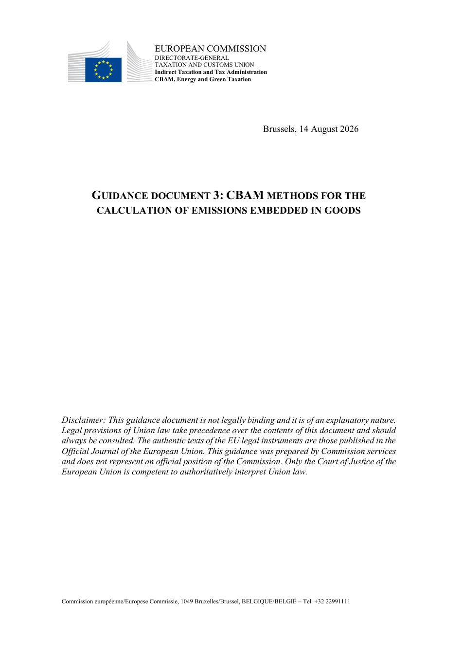 Guidance No. 3 - CBAM methods for the calculation of emissions embedded in goods_第1页
