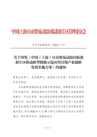 【政策】中国（上海）自由贸易试验区临港新片区推动新型储能示范应用引领产业创新发展实施方案.pdf
