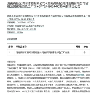 【招标】碳系统-渭南高新区渭河洁能有限公司+渭南高新区渭河洁能有限公司省级及国家级绿色工广创+GFYBJH2024-0030采购项目公告.pdf