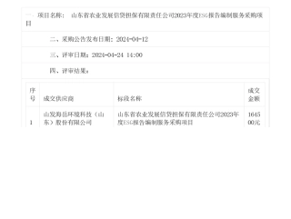 【中标】ESG服务16.45万-山东省农业发展信贷担保有限责任公司2023年度ESG报告编制服务采购项目成交公示-山发海岳环境科技股份有限公司
