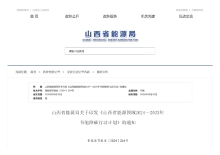 山西省能源局关于印发《山西省能源领域2024—2025年节能降碳行动计划》的通知