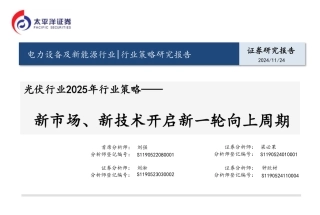 太平洋证券：光伏行业2025年行业策略：新市场、新技术开启新一轮向上周期