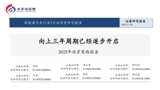 太平洋证券：新能源汽车行业2025年投资策略报告：向上三年周期已经逐步开启