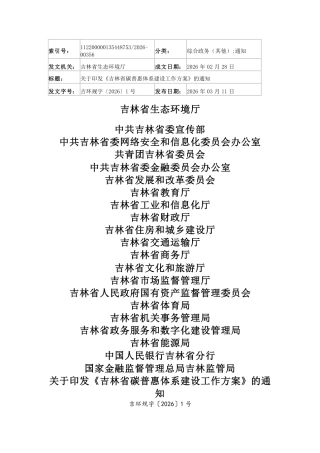 吉林省21部门：吉林省碳普惠体系建设工作方案