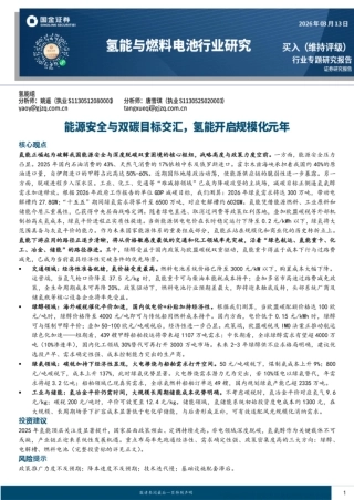 国金证券：能源安全与双碳目标交汇，氢能开启规模化元年